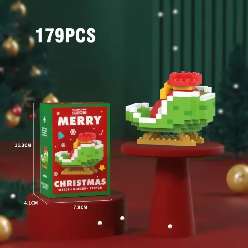 MerryBricks Yılbaşı Köyü Mikro Blok Seti – 12 Farklı Figür, Aile & Çift Aktivitesi