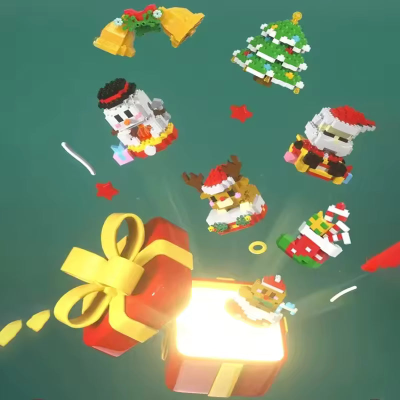 MerryBricks Yılbaşı Köyü Mikro Blok Seti – 12 Farklı Figür, Aile & Çift Aktivitesi