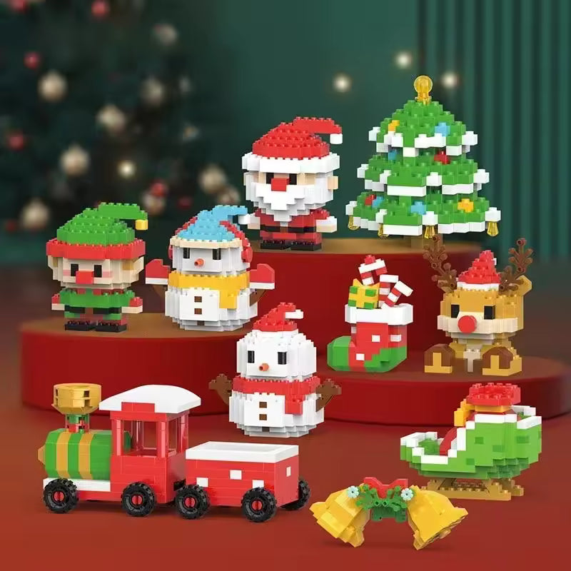 MerryBricks Yılbaşı Köyü Mikro Blok Seti – 12 Farklı Figür, Aile & Çift Aktivitesi
