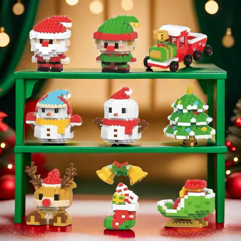 MerryBricks Yılbaşı Köyü Mikro Blok Seti – 12 Farklı Figür, Aile & Çift Aktivitesi